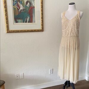 Cream Pleated Tiered Midi Sundress